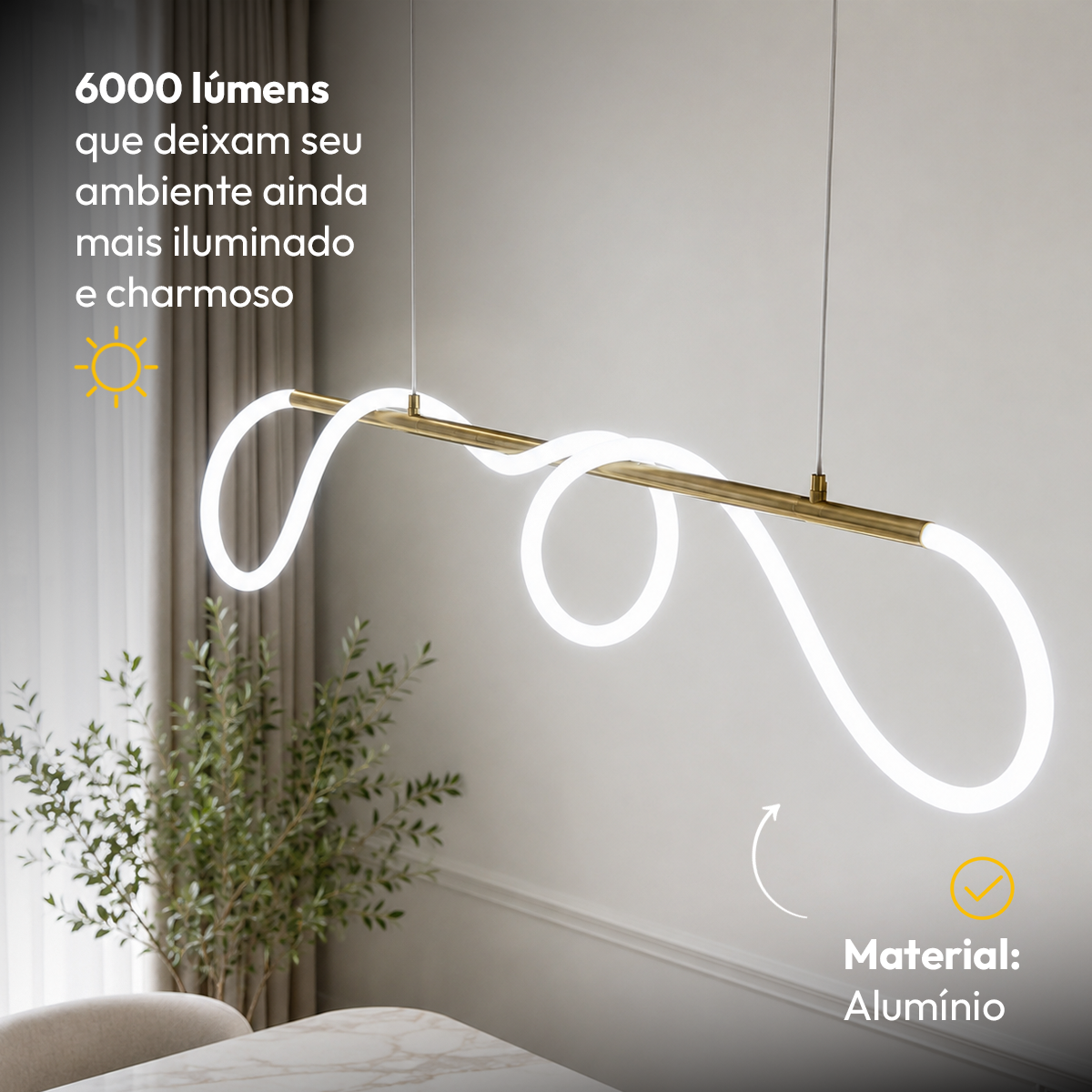 Luminária Pendente Led Wave 60w Seleção de temperatura Quente/Frio Dourado Alut
