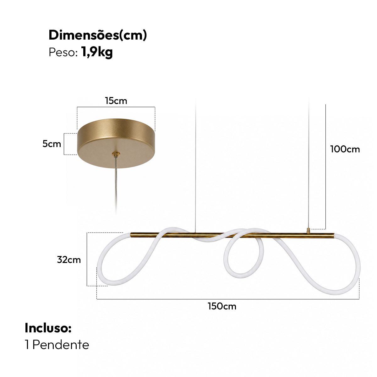 Luminária Pendente Led Wave 60w Seleção de temperatura Quente/Frio Dourado Alut