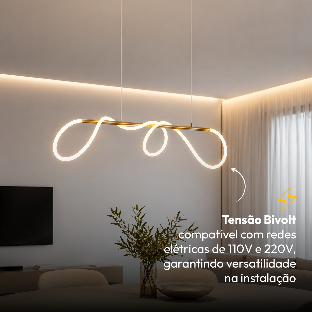 Luminária Pendente Led Wave 60w Seleção de temperatura Quente/Frio Dourado Alut