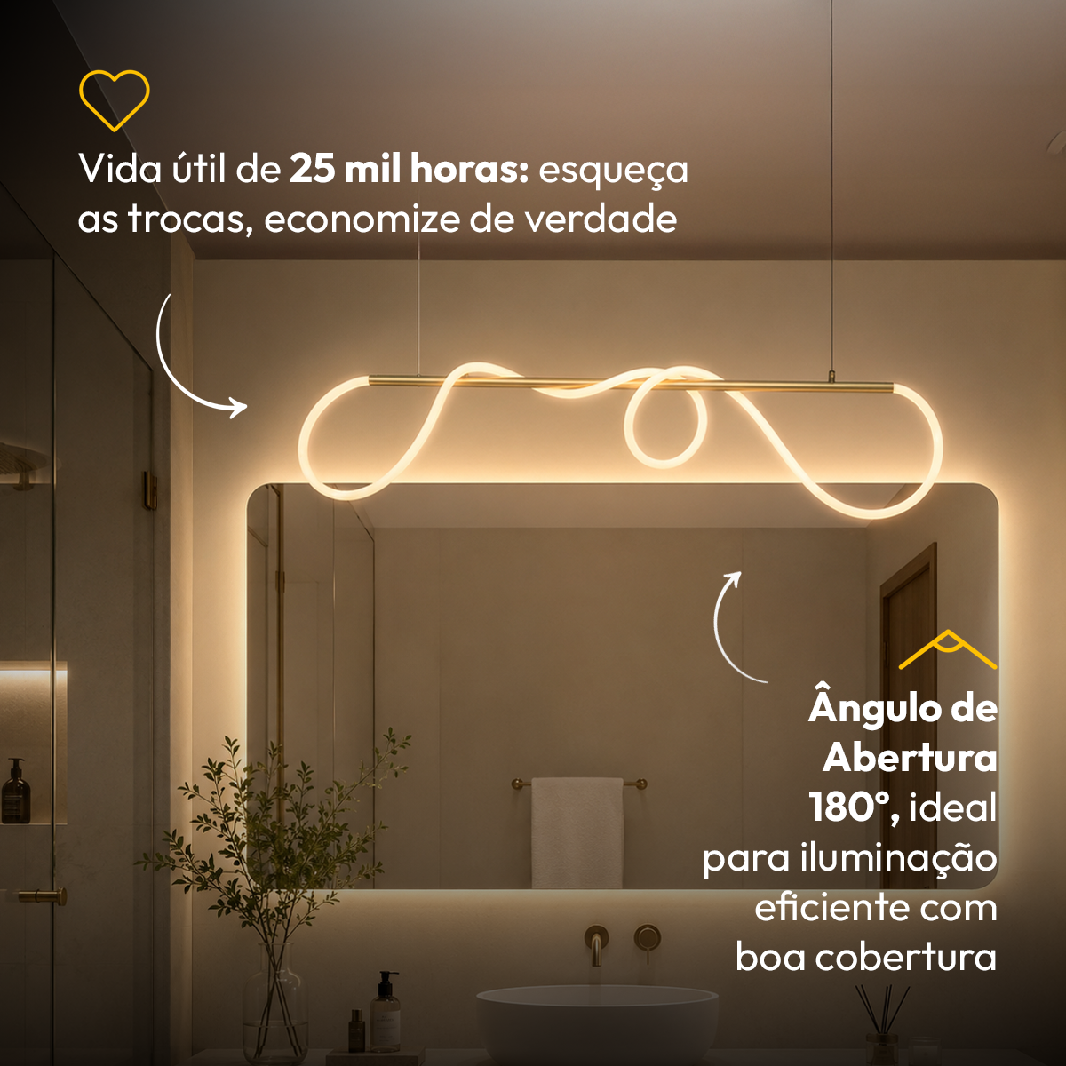Luminária Pendente Led Wave 60w Seleção de temperatura Quente/Frio Dourado Alut