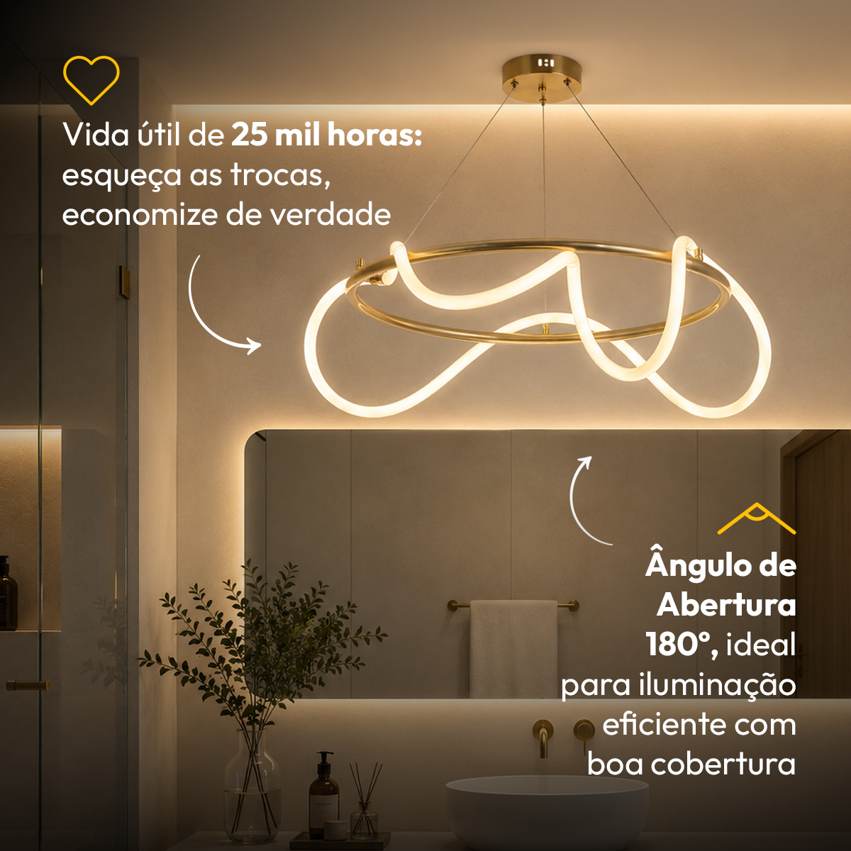 Luminária Pendente Led Enlace 60w Seleção de temperatura Quente/Frio Dourado Alut