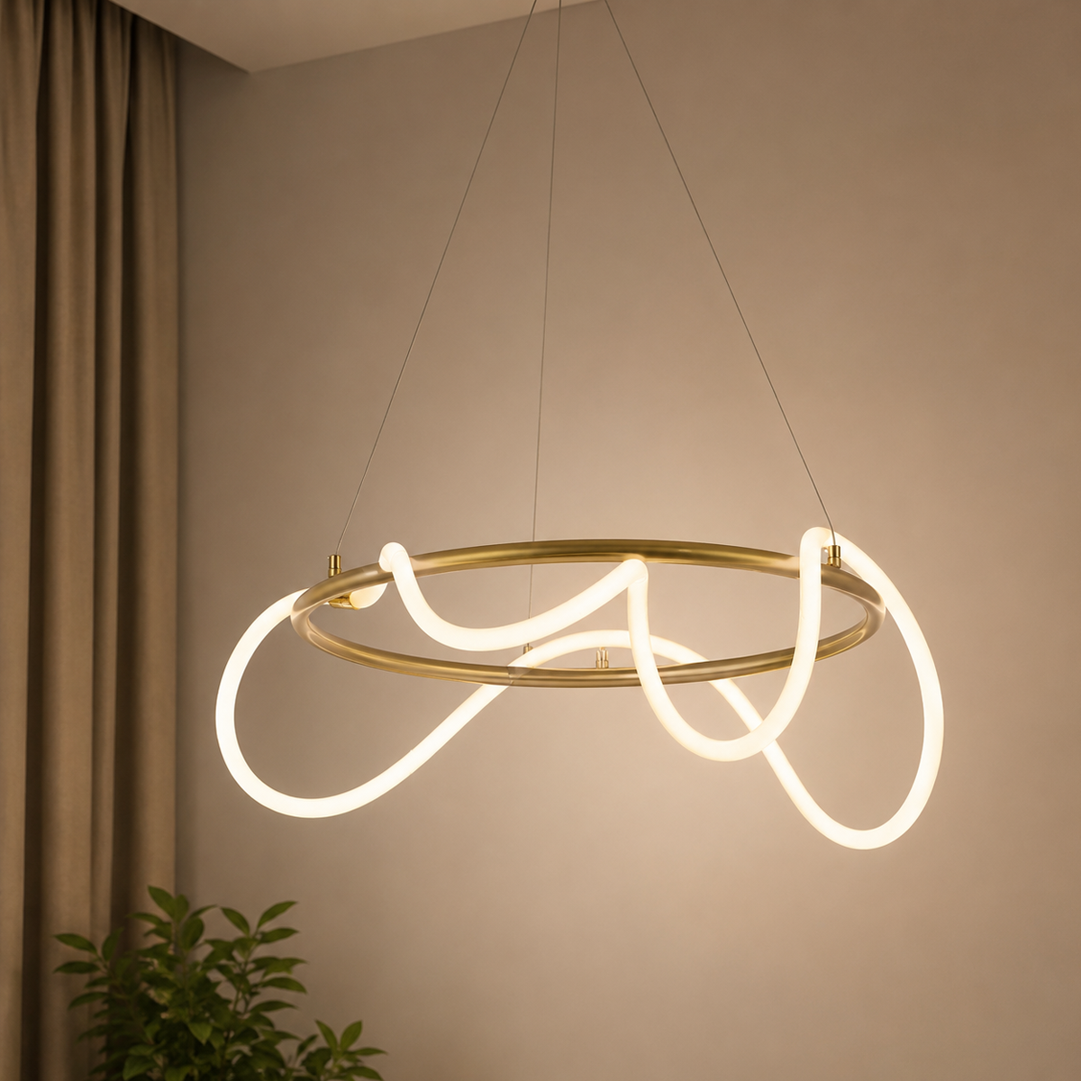Luminária Pendente Led Enlace 60w Seleção de temperatura Quente/Frio Dourado Alut