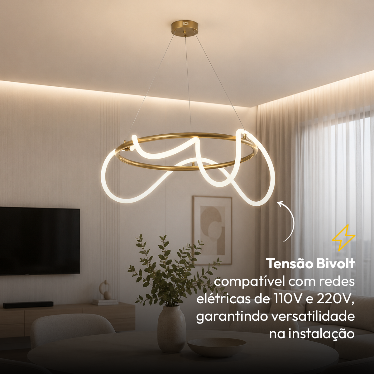 Luminária Pendente Led Enlace 60w Seleção de temperatura Quente/Frio Dourado Alut