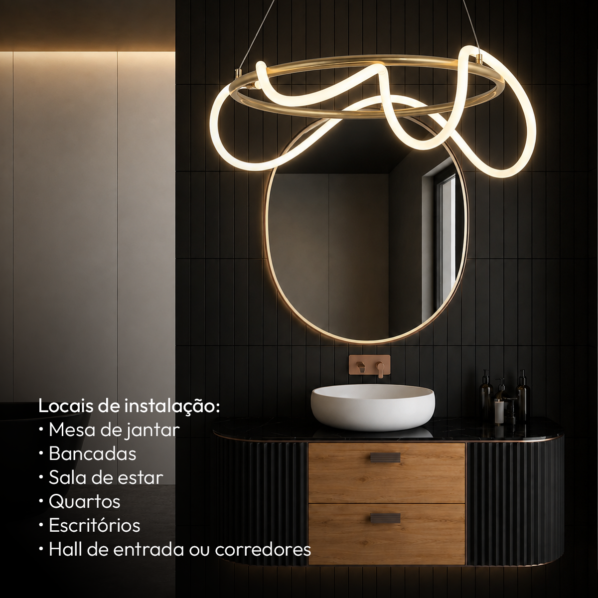 Luminária Pendente Led Enlace 60w Seleção de temperatura Quente/Frio Dourado Alut
