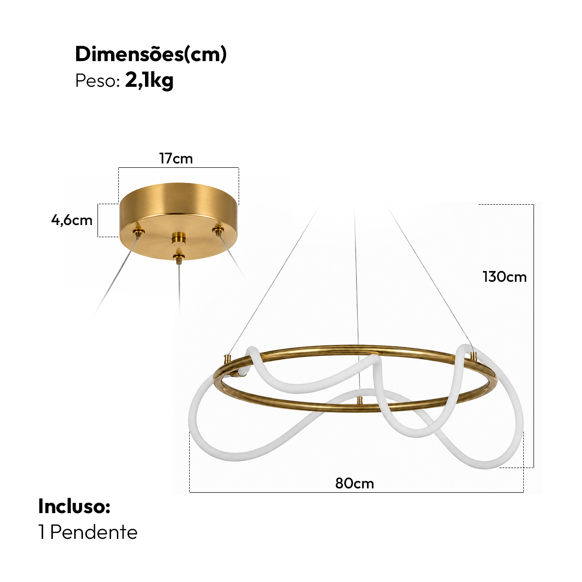 Luminária Pendente Led Enlace 60w Seleção de temperatura Quente/Frio Dourado Alut