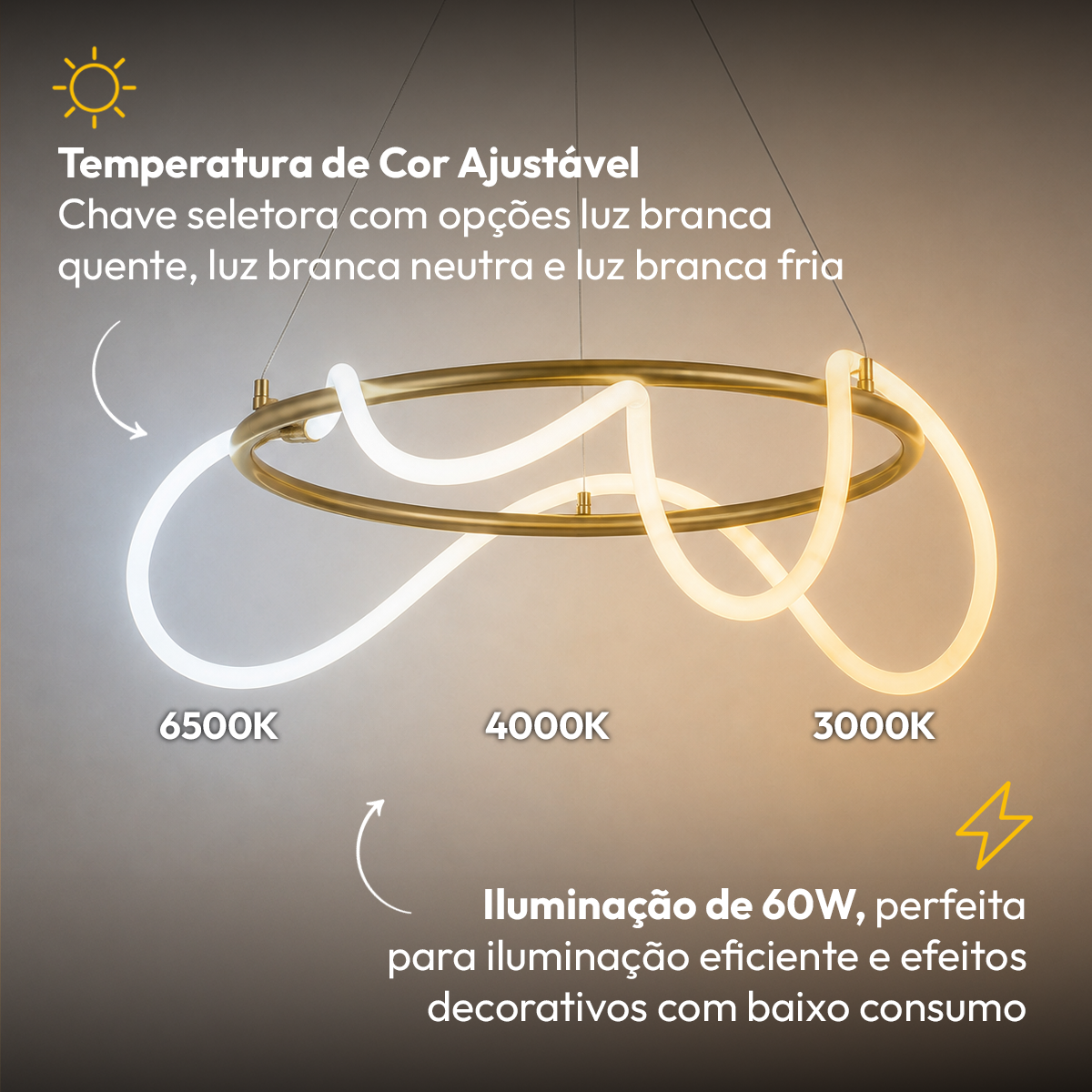 Luminária Pendente Led Enlace 60w Seleção de temperatura Quente/Frio Dourado Alut
