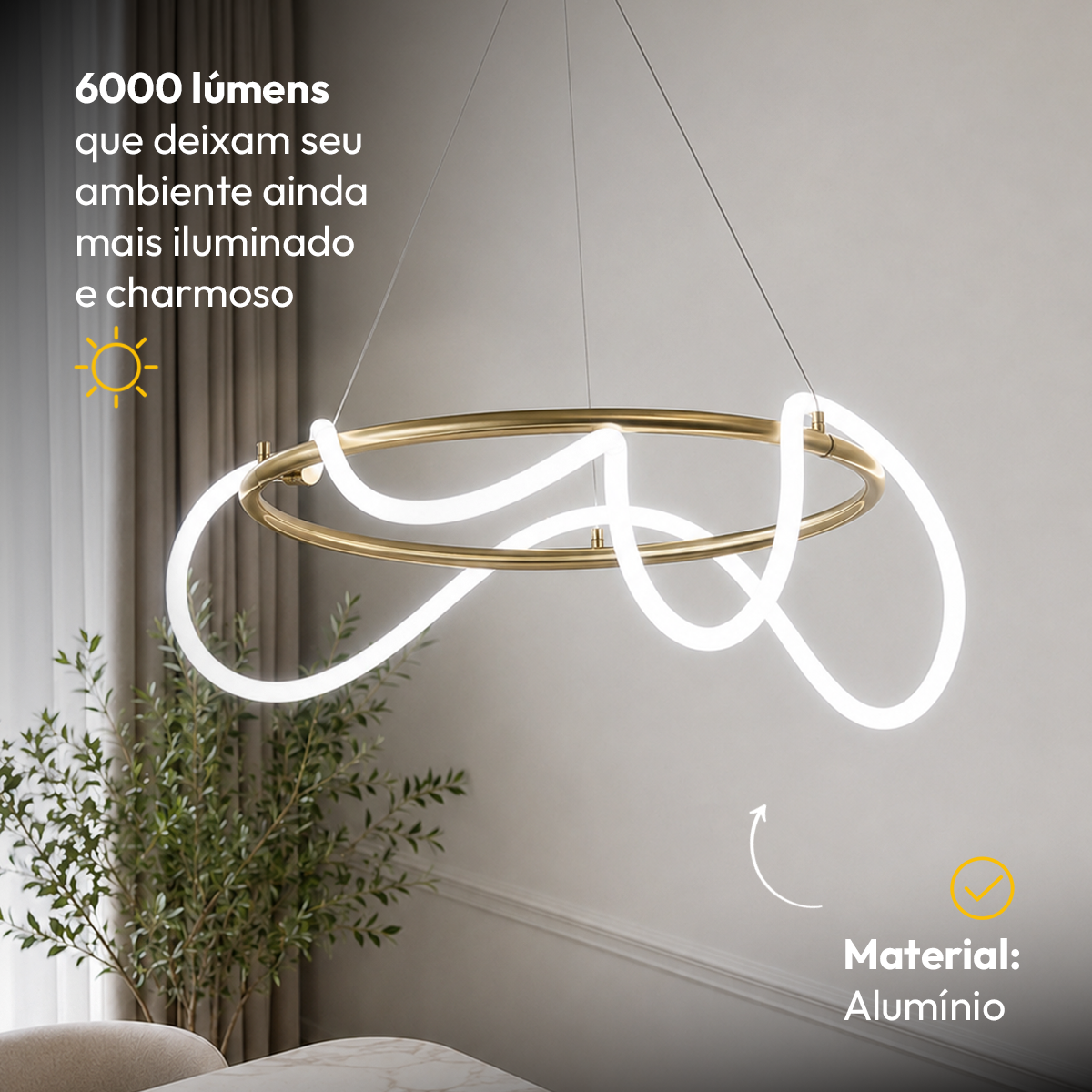 Luminária Pendente Led Enlace 60w Seleção de temperatura Quente/Frio Dourado Alut
