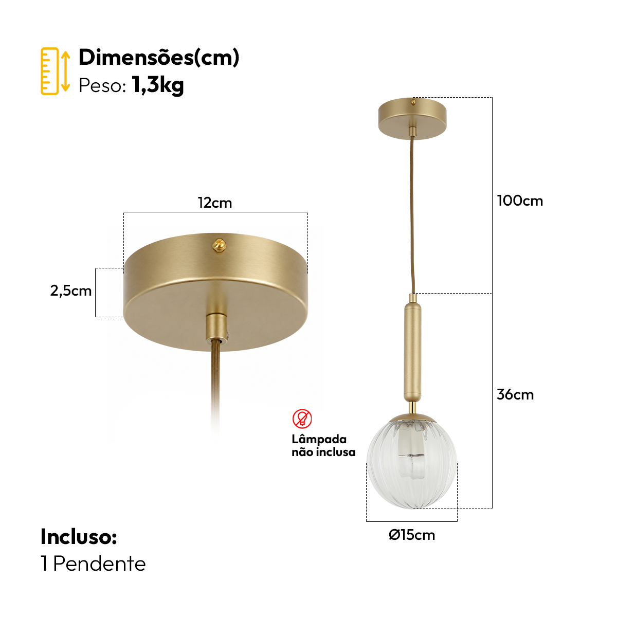 Luminária Pendente Led Cloe E27 Dourado Alut
