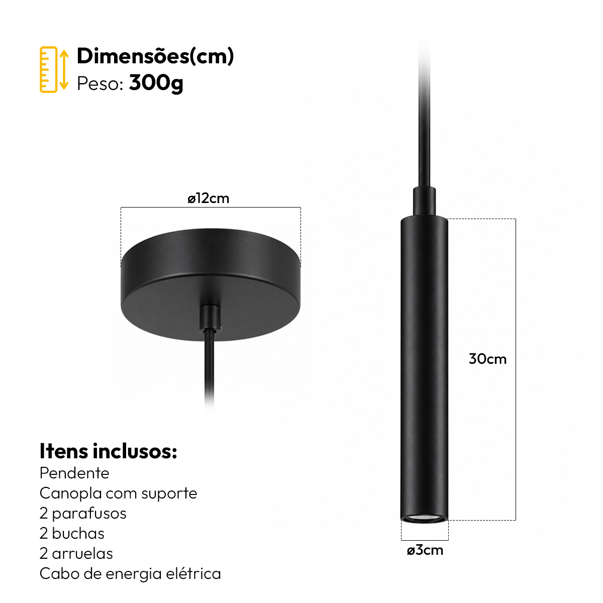 Luminária Pendente Led Zen 5w 6500K Branco Frio 30cm Preto Alut