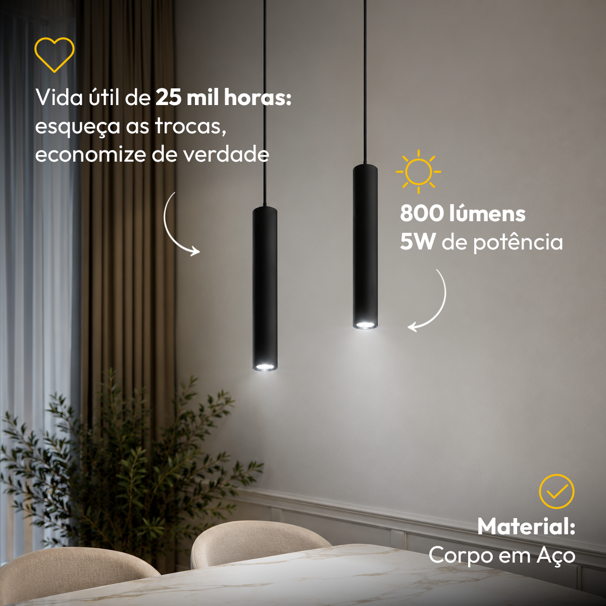 Luminária Pendente Led Zen 5w 6500K Branco Frio 30cm Preto Alut