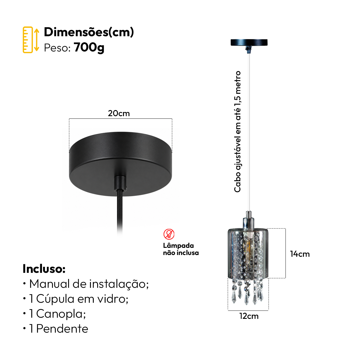 Luminária Pendente Led Imperial E27 Vidro Fumê Alut