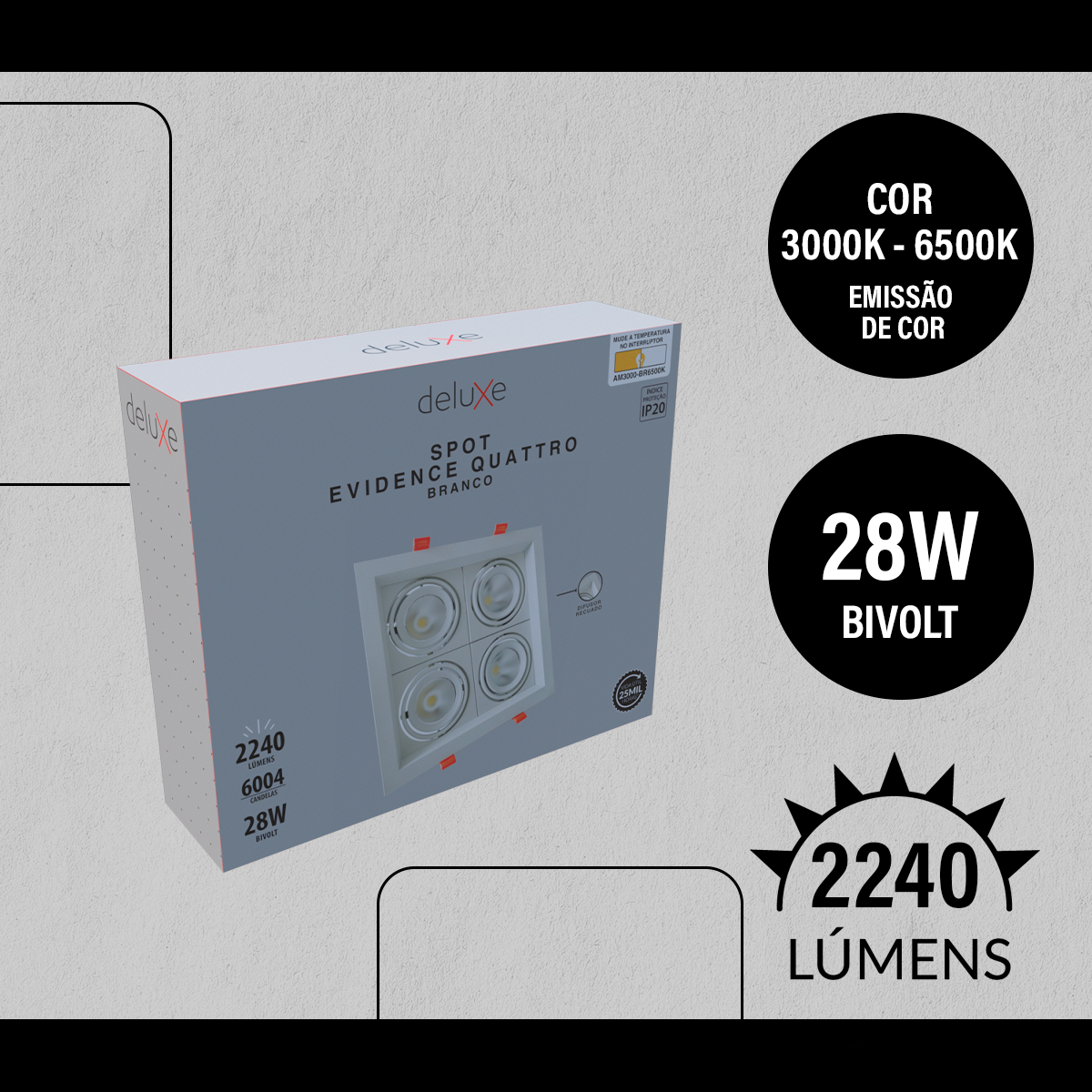 Spot Led Frame Quatto Embutir 28w 3000k Branco Quente Bivolt Branco Alut