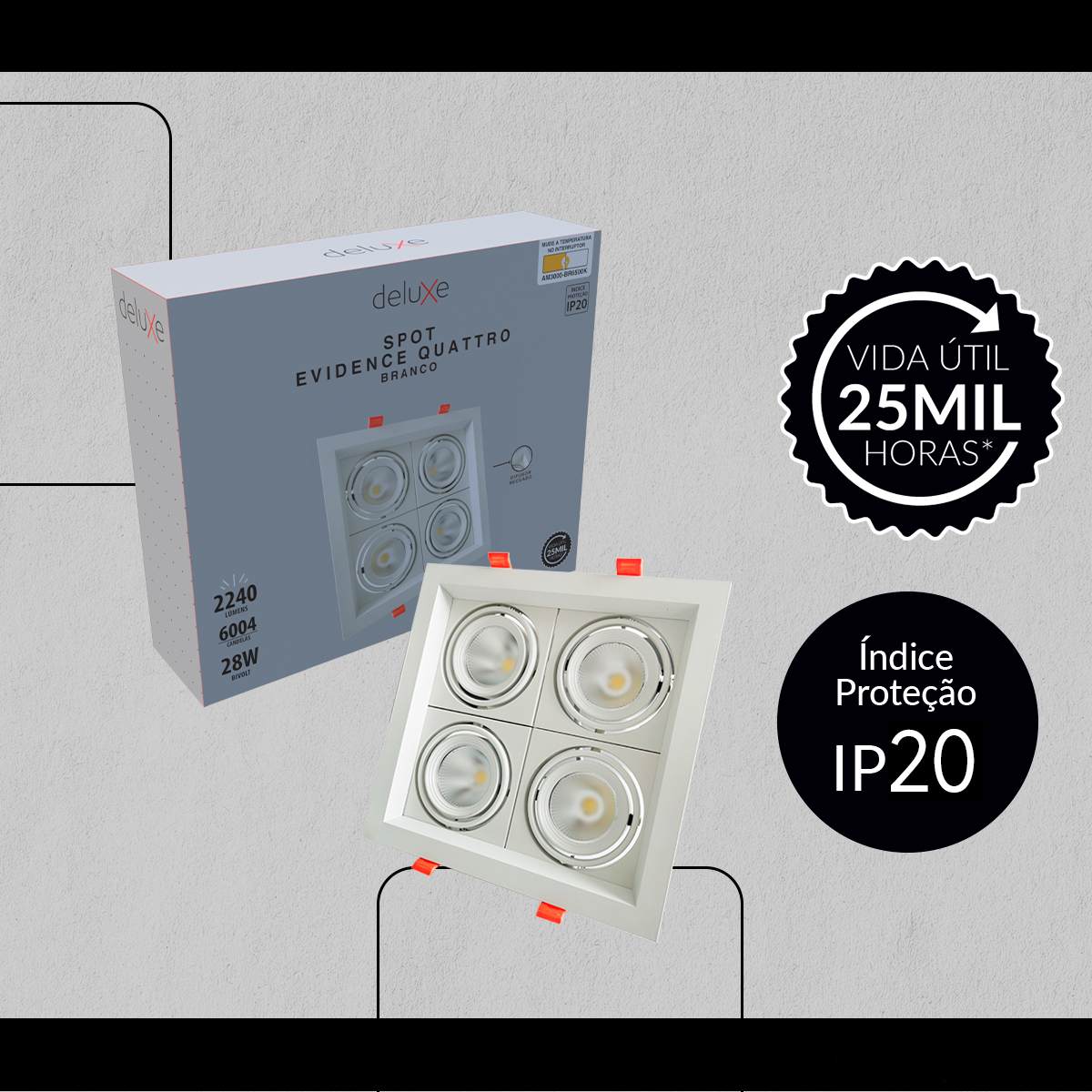 Spot Led Frame Quatto Embutir 28w 3000k Branco Quente Bivolt Branco Alut