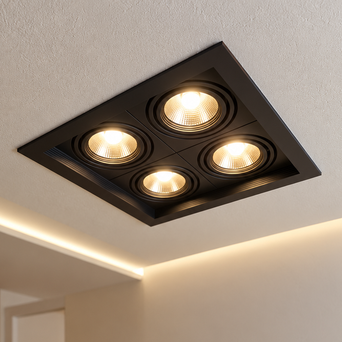 Spot Led Frame Quatto Embutir 28w 3000k Branco Quente Bivolt Preto Alut