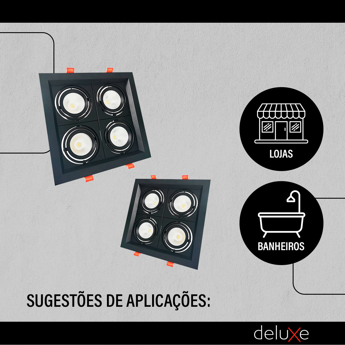 Spot Led Frame Quatto Embutir 28w 3000k Branco Quente Bivolt Preto Alut