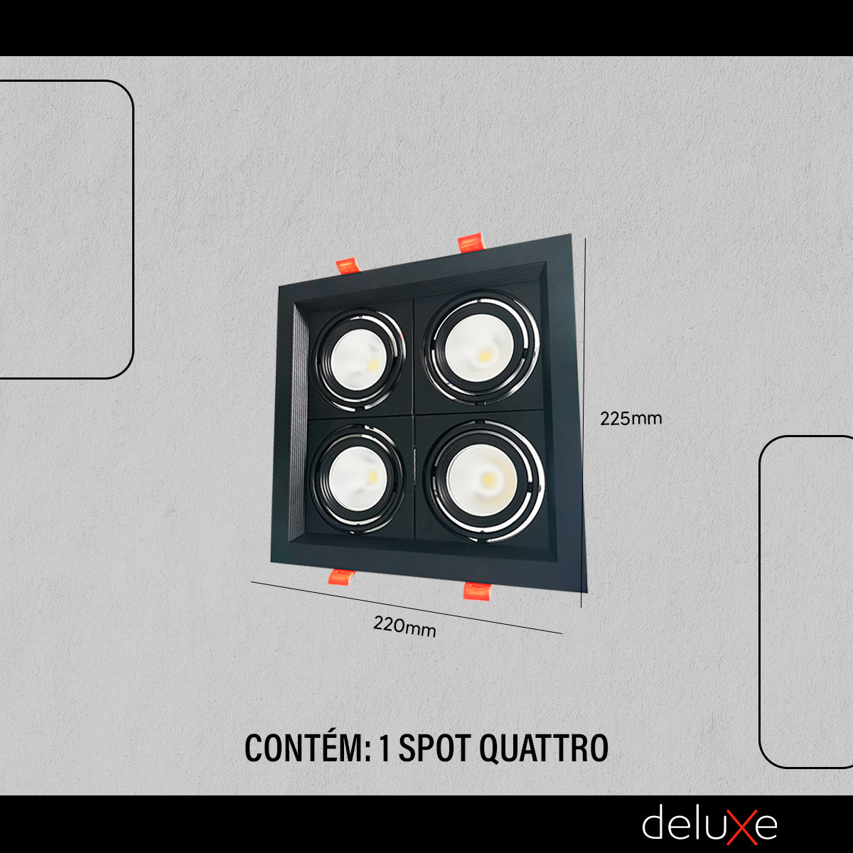 Spot Led Frame Quatto Embutir 28w 3000k Branco Quente Bivolt Preto Alut