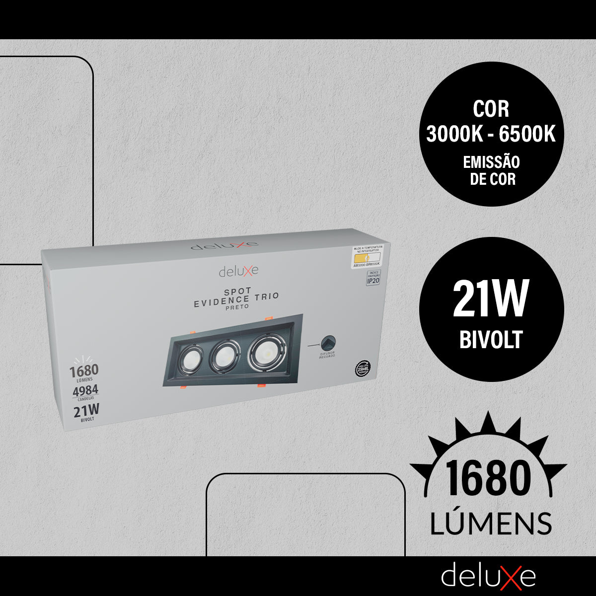 Spot Led Frame Trio Embutir 21w 3000k Branco Quente Bivolt Preto Alut