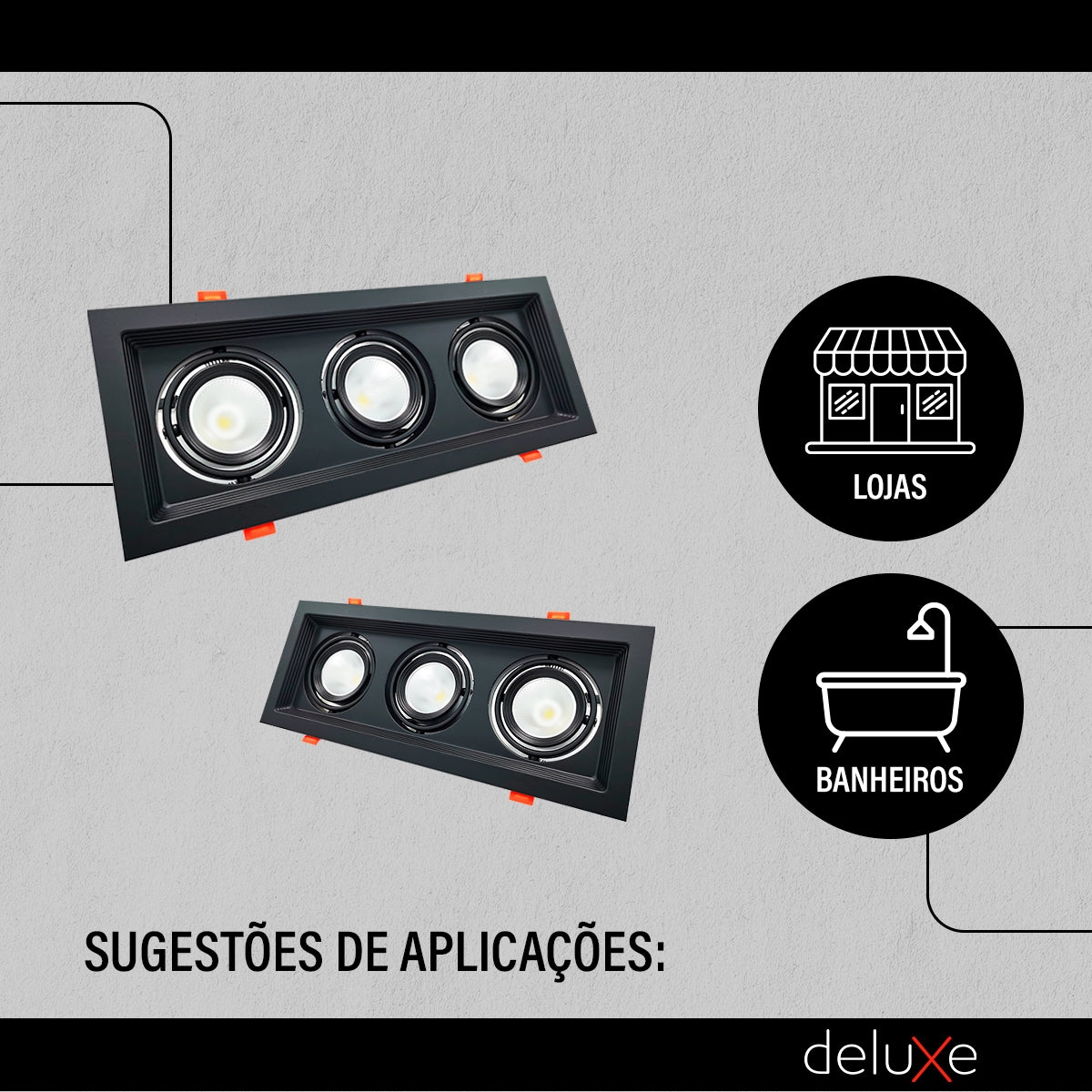 Spot Led Frame Trio Embutir 21w 3000k Branco Quente Bivolt Preto Alut