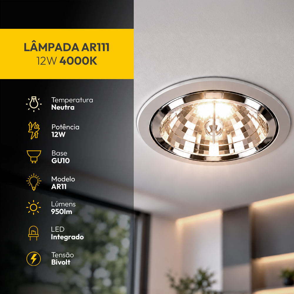 Lâmpada Led Ar111 12w 4000k Branco Neutro GU10 Bivolt Branco Alut