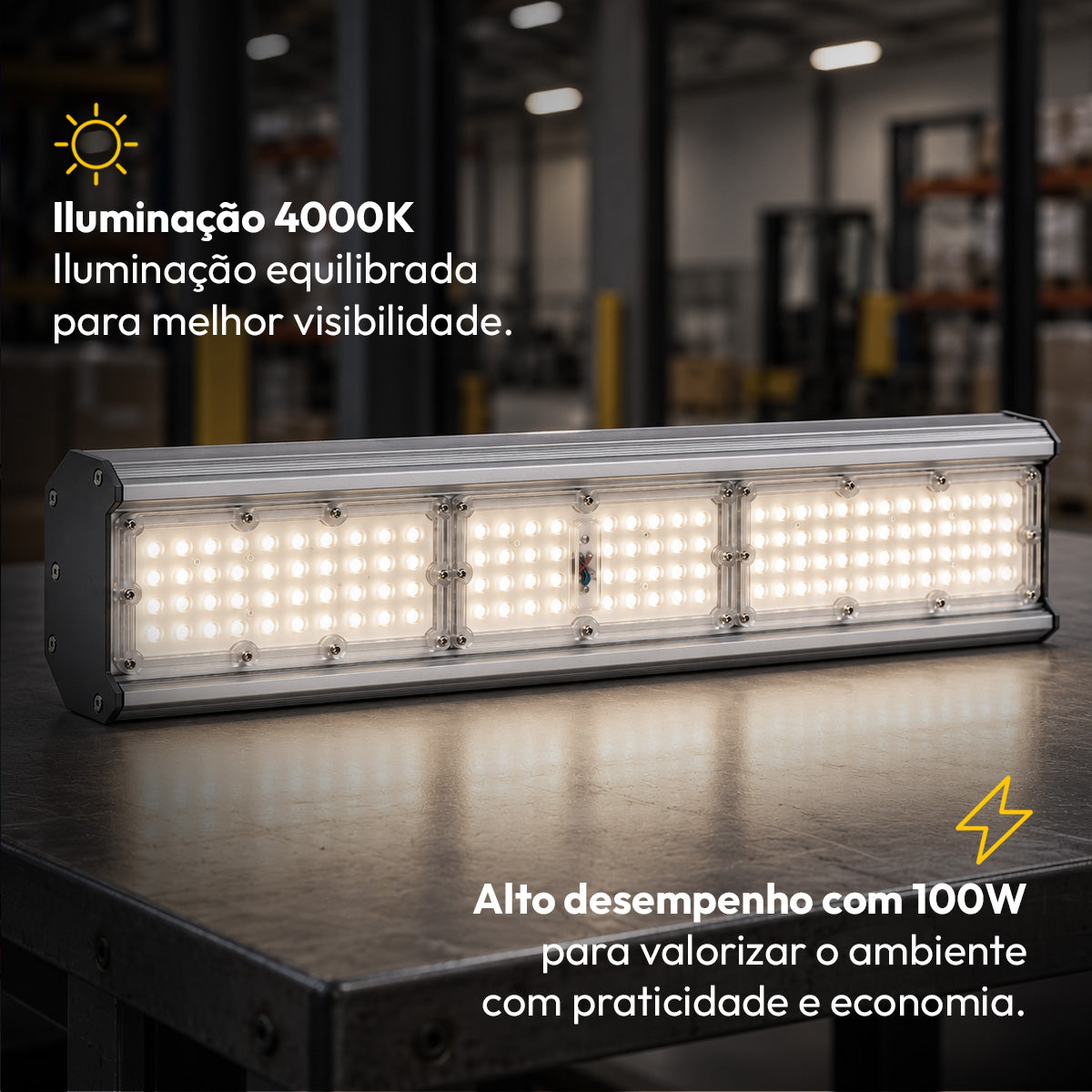 Luminária Led Industrial Linear 100W 4000K Branco Neutro 15000lm Bivolt Cinza Alut