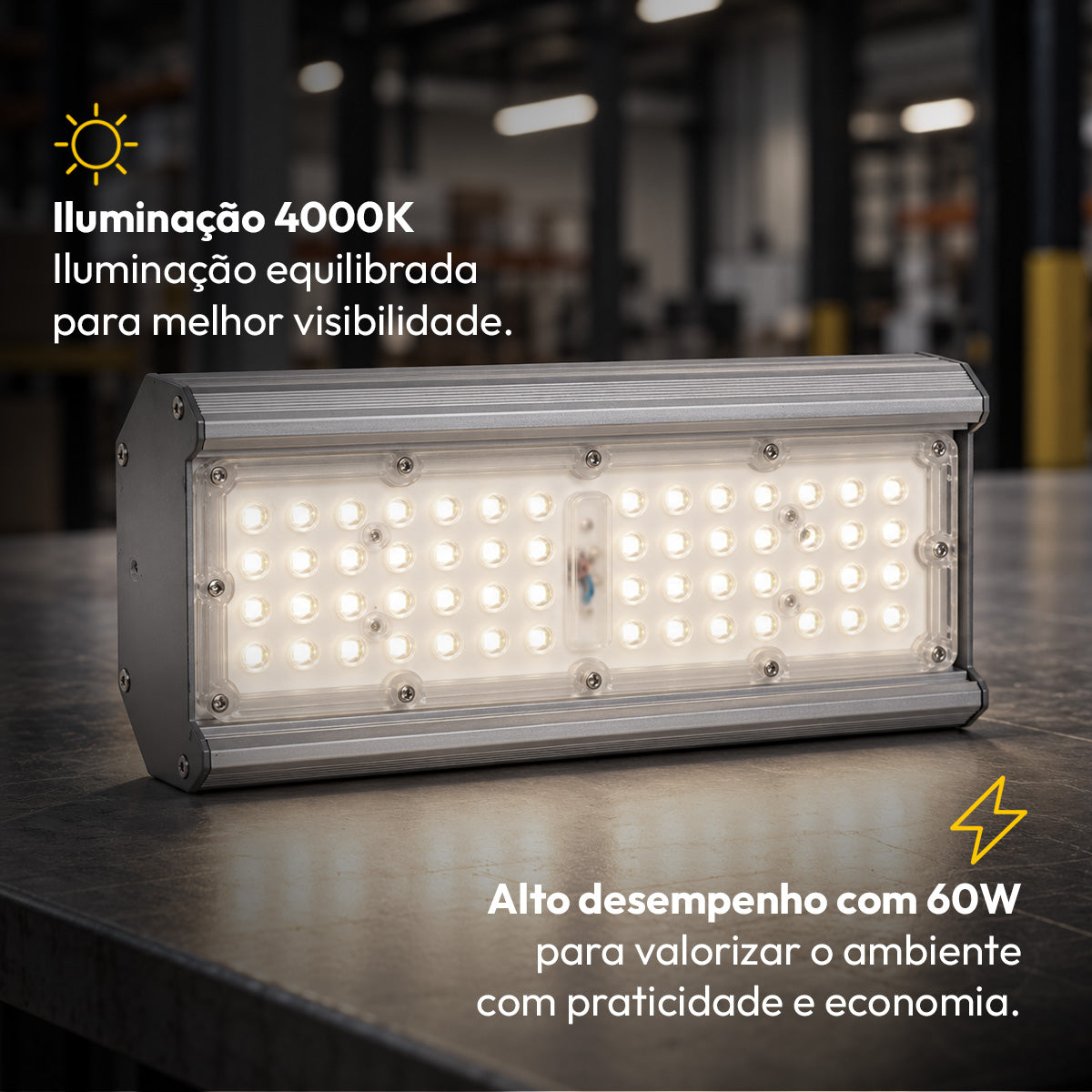 Luminária Led Industrial Linear 60w 4000K Branco Neutro 9000lm Bivolt Cinza Alut