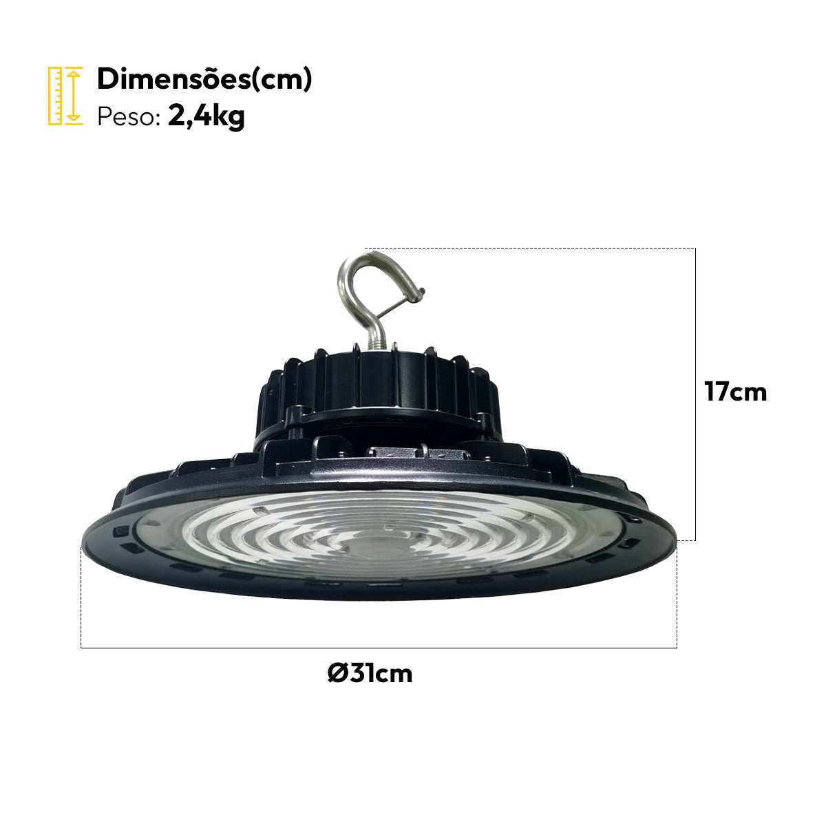 Luminária Led Industrial Ufo 150w 4000K Branco Neutro 22500lm Preto Bivolt Alut