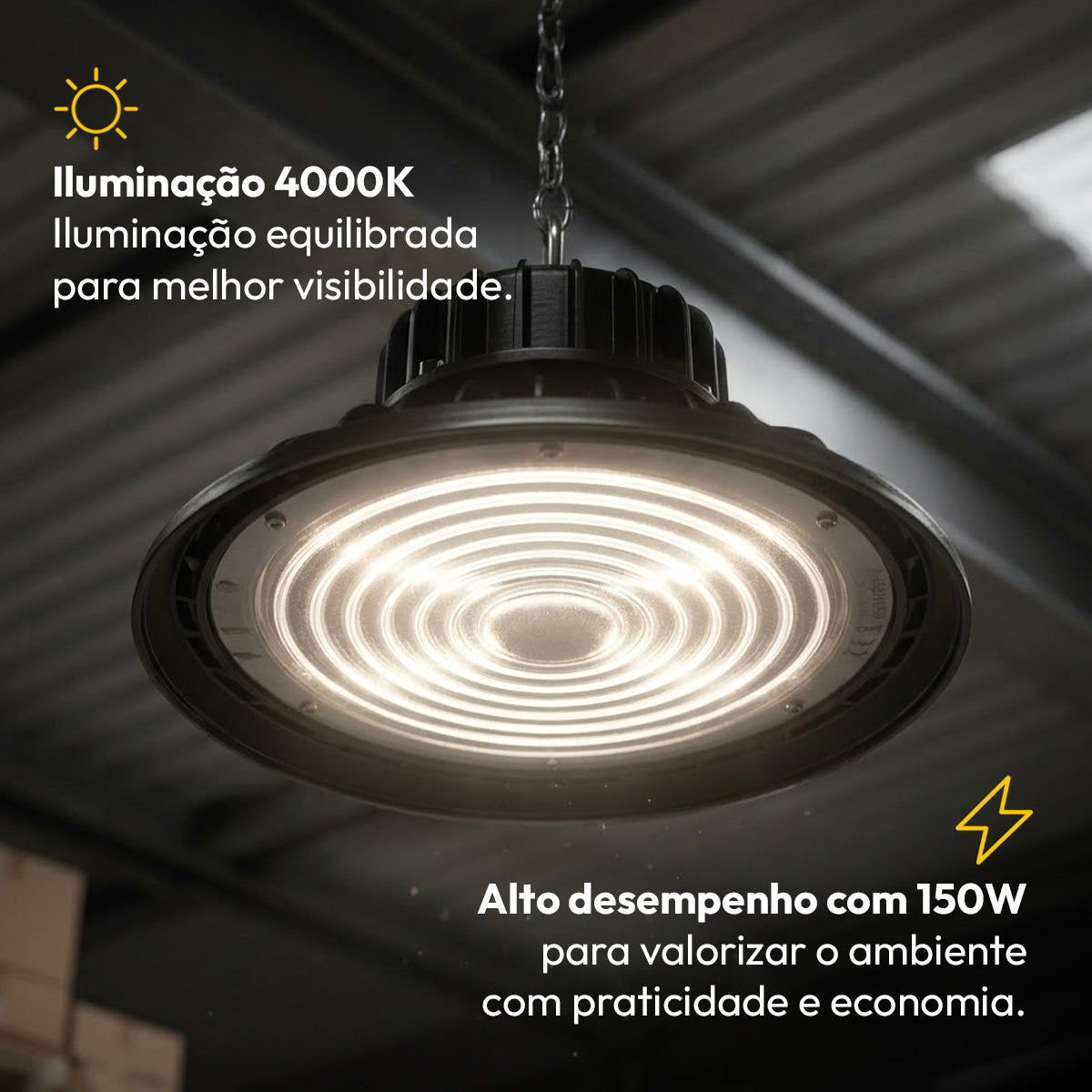 Luminária Led Industrial Ufo 150w 4000K Branco Neutro 22500lm Preto Bivolt Alut