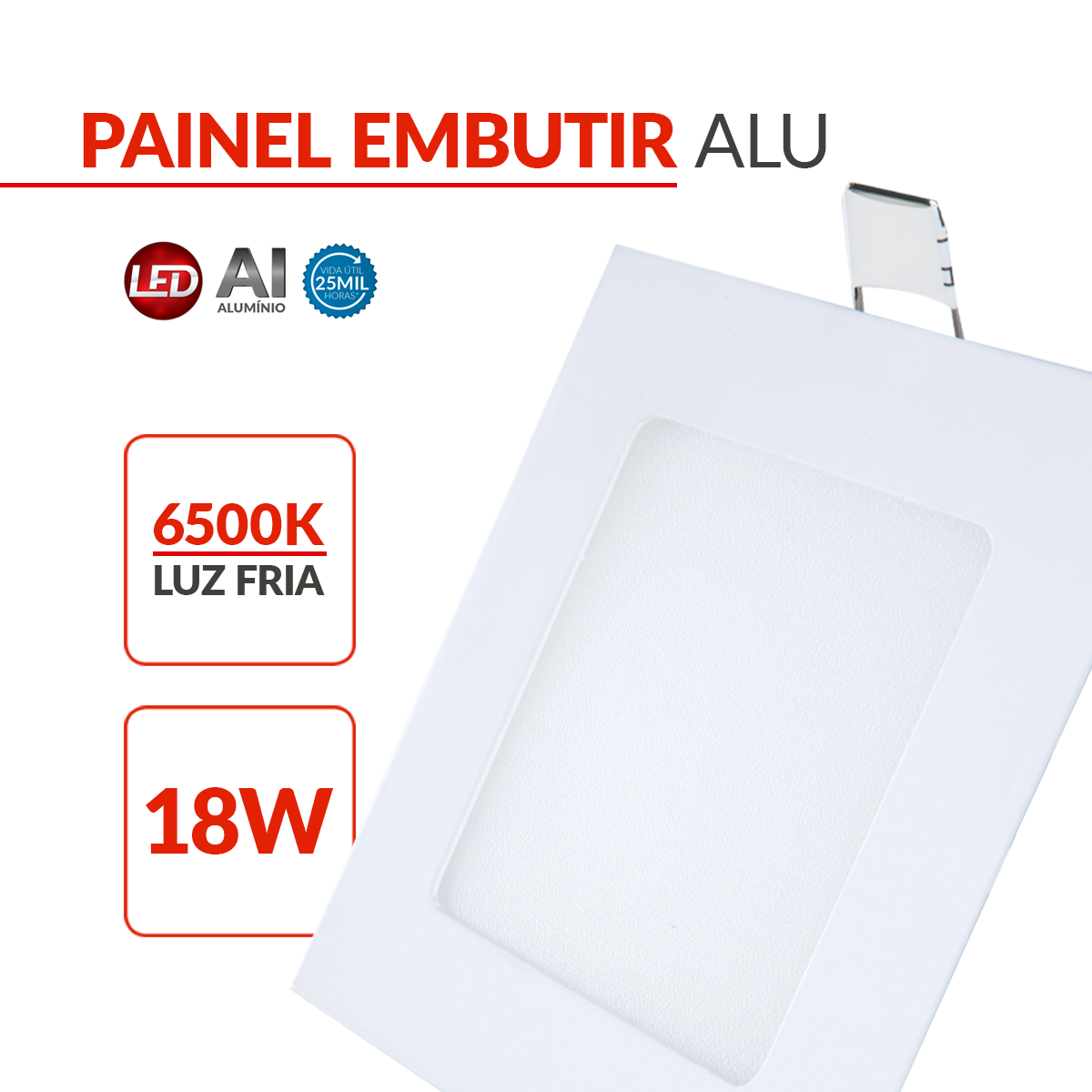 Plafon Quadrado Embutir Painel Led Alumínio 6w 12w 18w 24w 30w Branco Quente Neutro ou Frio 110v/220v Bivolt Branco