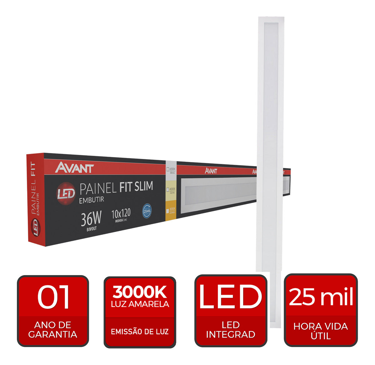Painel Led Fit Slim Embutir 36w 3000k Branco Quente IP20 Bivolt Branco Avant