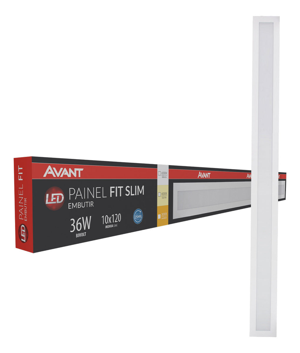 Painel Led Fit Slim Embutir 36w 3000k Branco Quente IP20 Bivolt Branco Avant