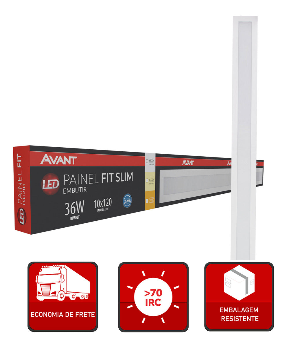 Painel Led Fit Slim Embutir 36w 3000k Branco Quente IP20 Bivolt Branco Avant