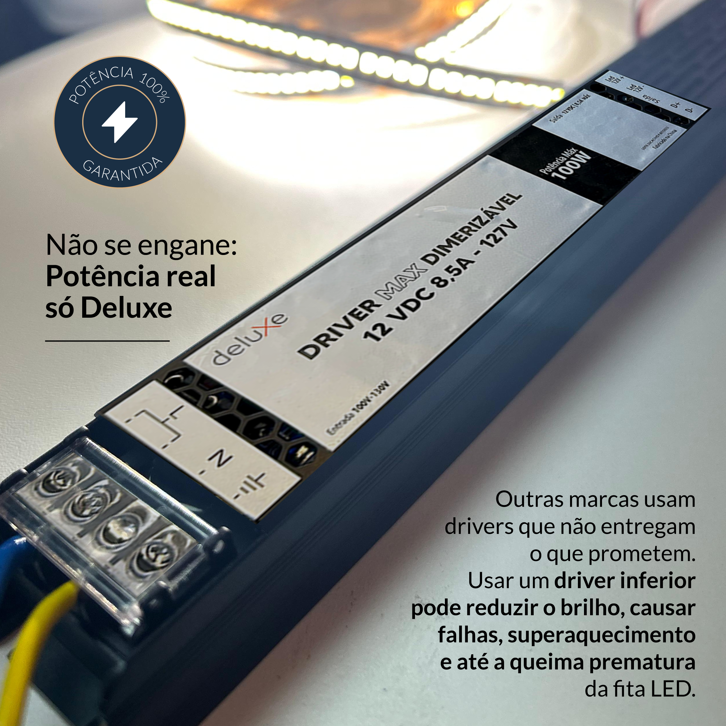 Fonte driver Max 100w 8.5a 12v 127v Ip20 Cod: 994085179 Deluxe By Avant