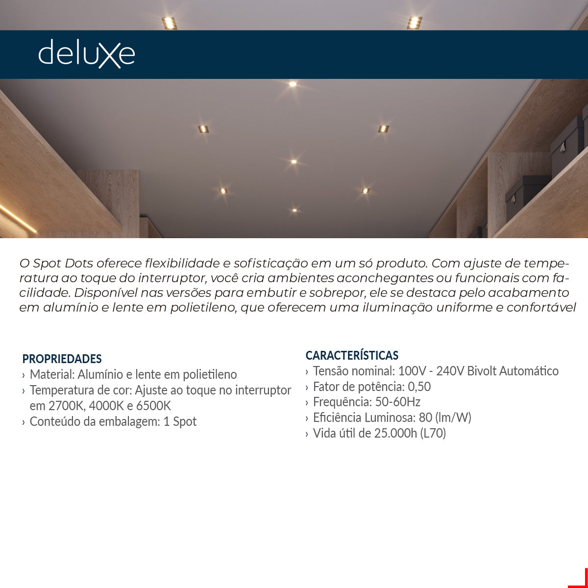 Spot Led Dots 2w 2700k/6500k Embutir Red Branco Deluxe