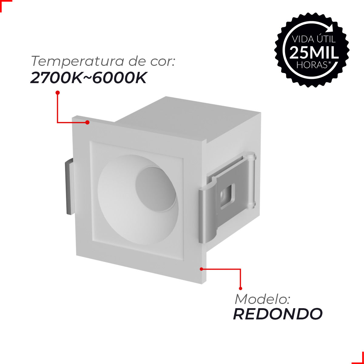 Spot Led Dots 2w 2700k/6500k Embutir Red Branco Deluxe