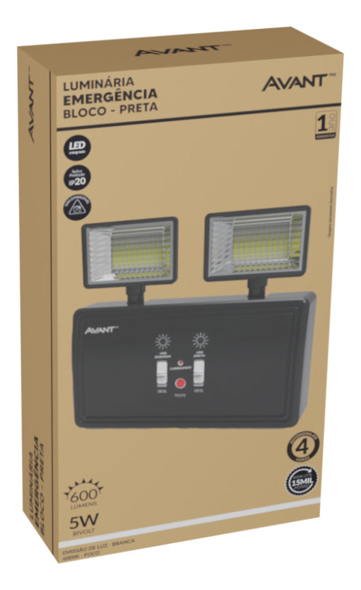 Luminaria Led Emergencia Bloco 5W 600lm 6000K PF Avant Pro
