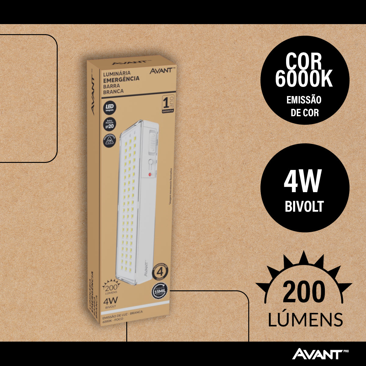 Lâmpada Led Luz Emergência Barra 4W 200lm 6000K BF garagem quintal