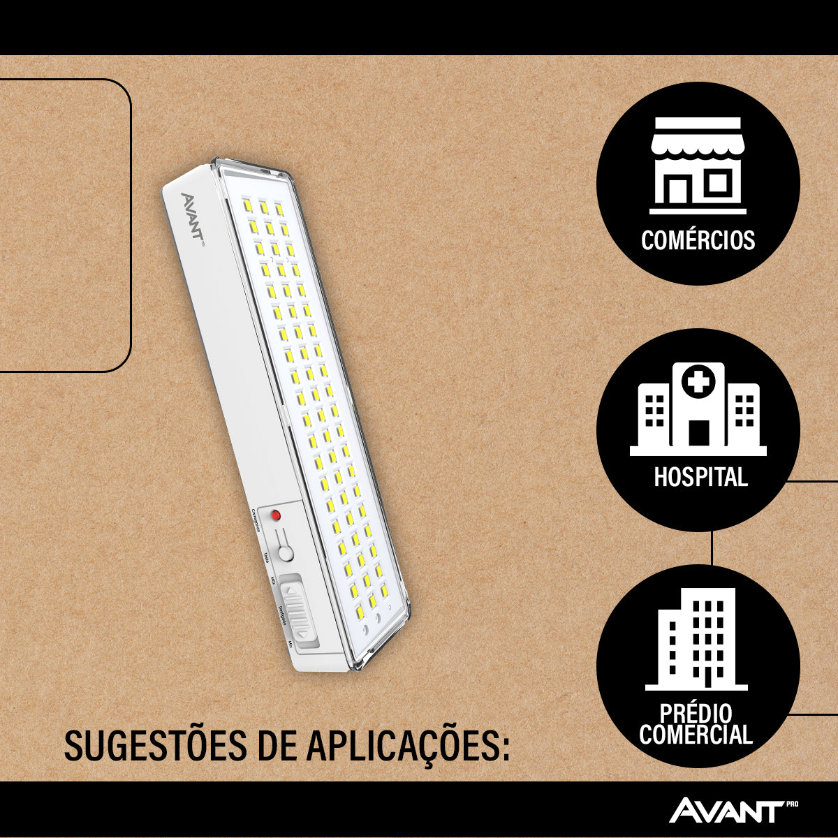 Lâmpada Led Luz Emergência Barra 4W 200lm 6000K BF garagem quintal