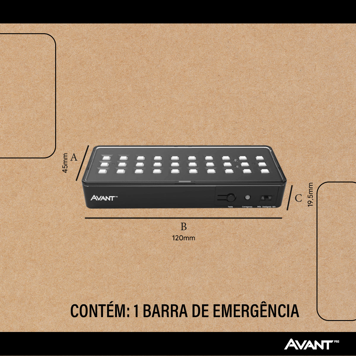 Luminária Emergência Barra 1w 100lm 6000K Branco Frio 4 Horas Bivolt Preto Avant