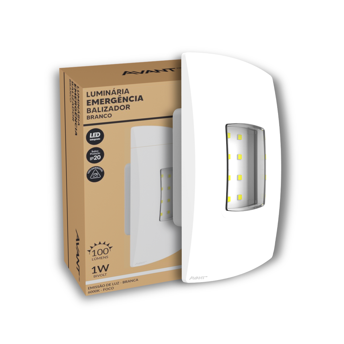 Luminaria Led Emergencia Balizador 1w 6000K Branco Frio Bivolt Branco Avant