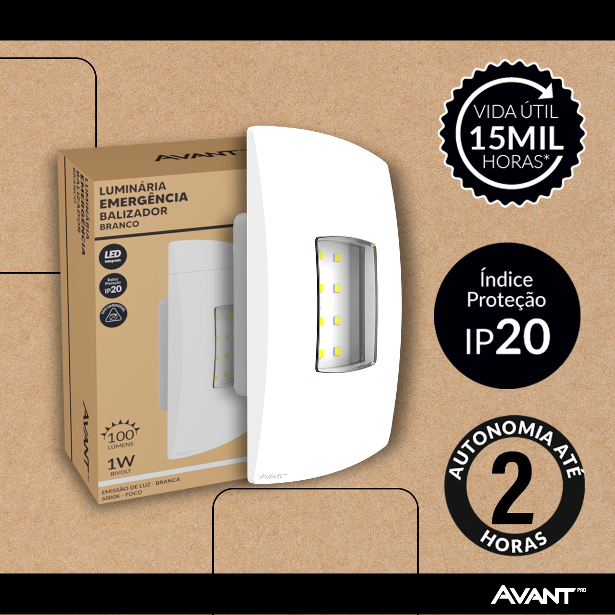 Luminaria Led Emergencia Balizador 1w 6000K Branco Frio Bivolt Branco Avant