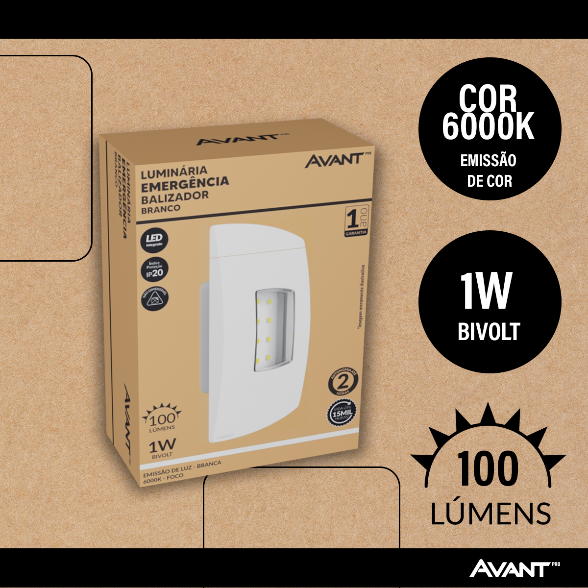 Luminaria Led Emergencia Balizador 1w 6000K Branco Frio Bivolt Branco Avant