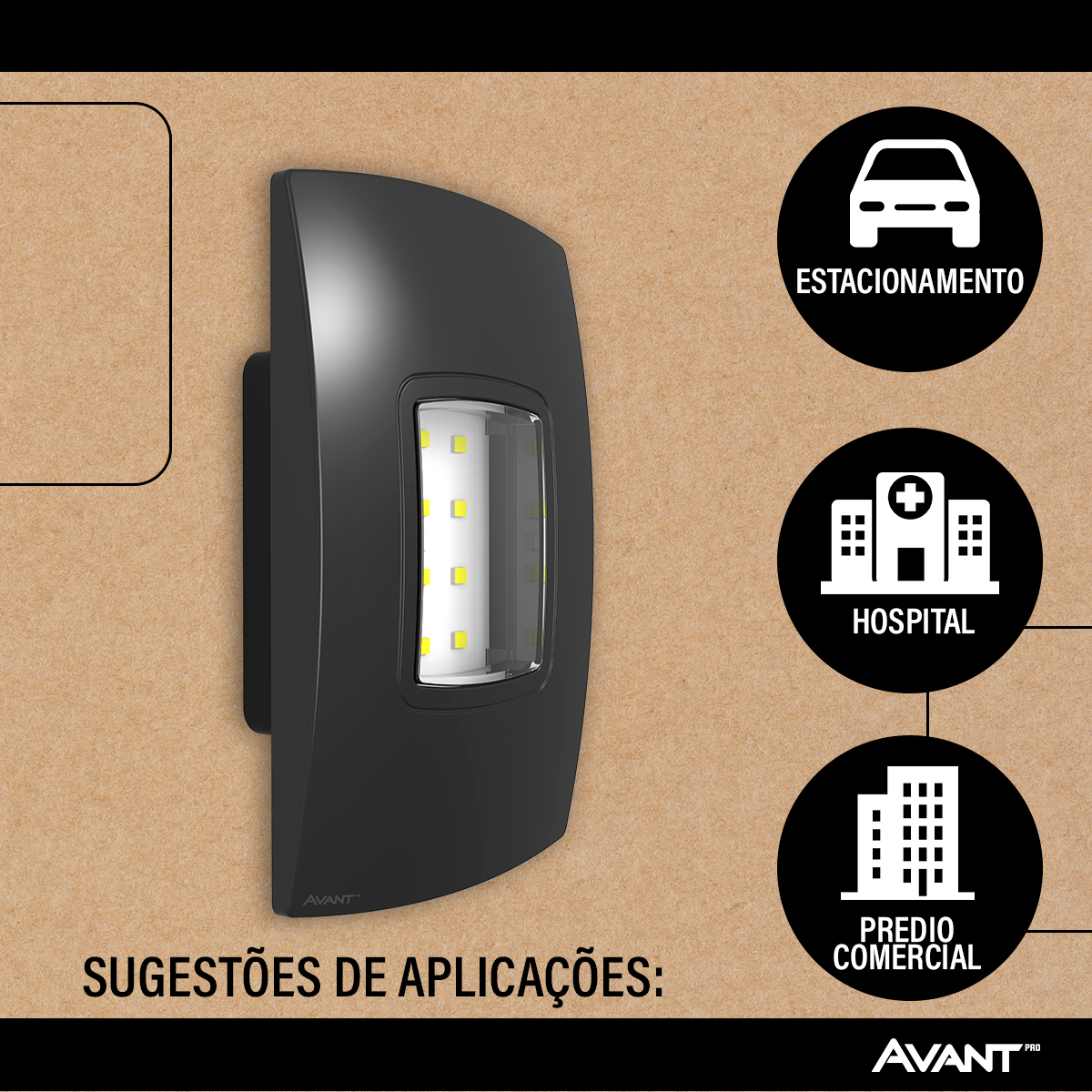 Luminaria Led Emergencia Balizador 1w 6000K Branco Frio Bivolt Preto Avant