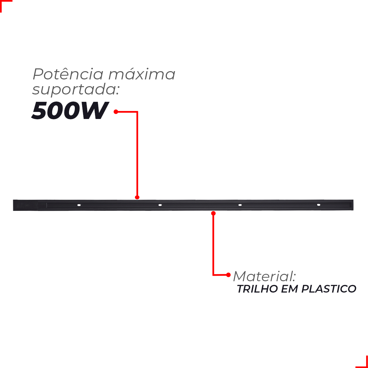 Trilho Eletrificado Pop Sobrepor 1 Metro T1 110v/220v Bivolt Preto Policarbonato Cod: 251931513 Avant