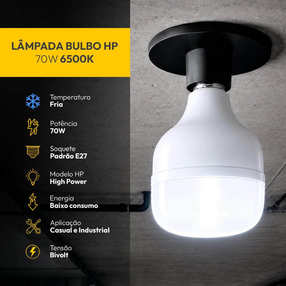 Lâmpada Led Bulbo Hp 70w 6500k Branco Frio Bivolt E27 Alut