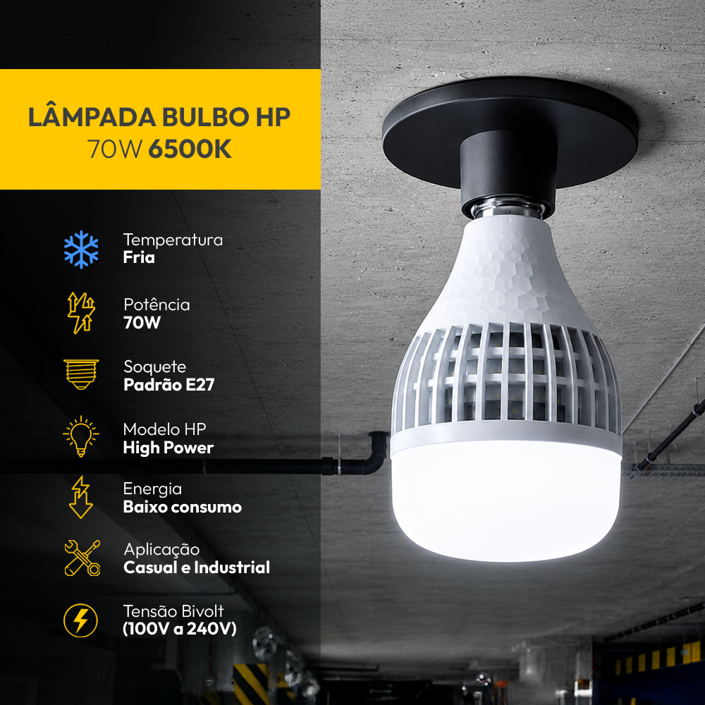 Lâmpada Led Bulbo Hp 70w 6500k Branco Frio Bivolt E27 Alut