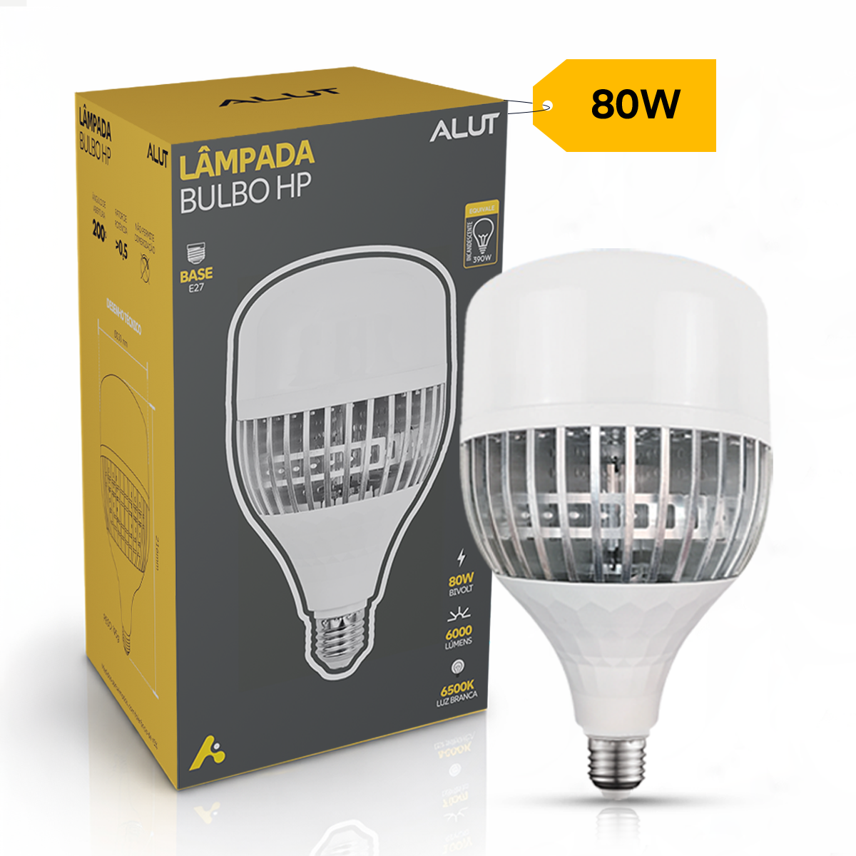 Lâmpada Led Bulbo Hp 80w 6500k Branco Frio Bivolt E27 Alut