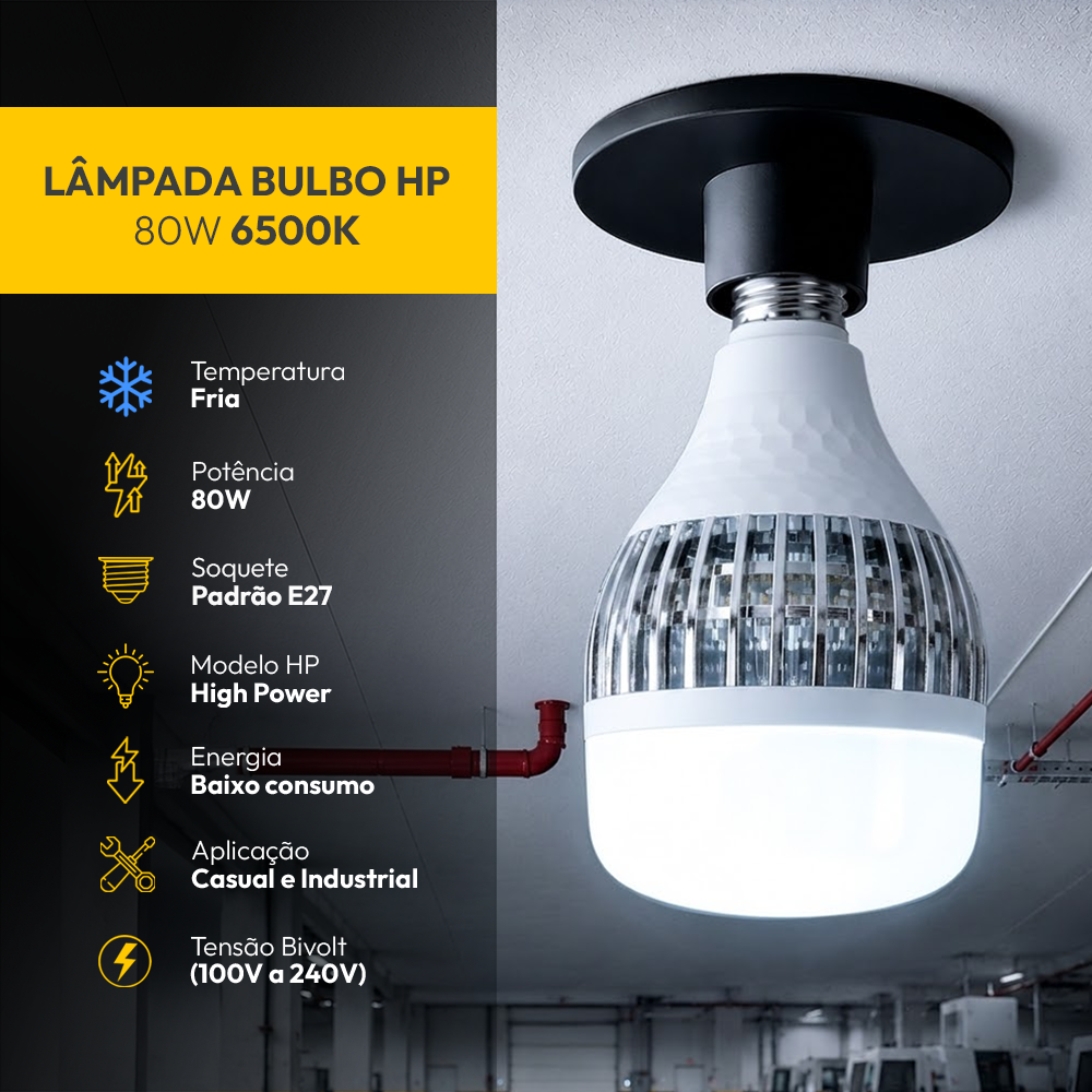Lâmpada Led Bulbo Hp 80w 6500k Branco Frio Bivolt E27 Alut