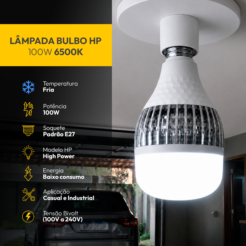 Lâmpada Led Bulbo Hp 100w 6500k Branco Frio E27 Bivolt Alut