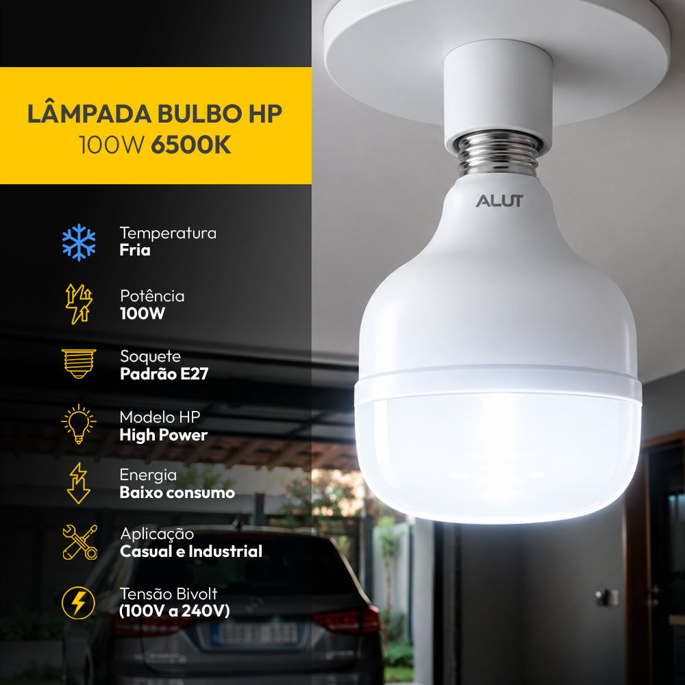 Lâmpada Led Bulbo Hp 100w 6500k Branco Frio E27 Bivolt Alut