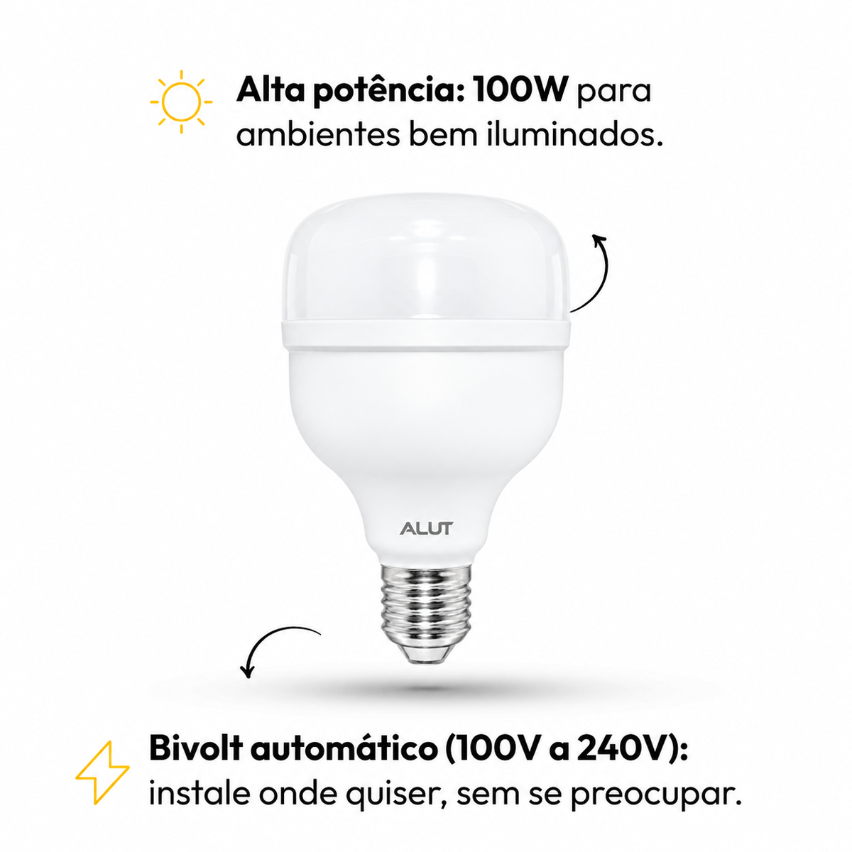 Lâmpada Led Bulbo Hp 100w 6500k Branco Frio E27 Bivolt Alut